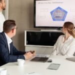 Monitor com painel de controle de CRM em mesa de escritório